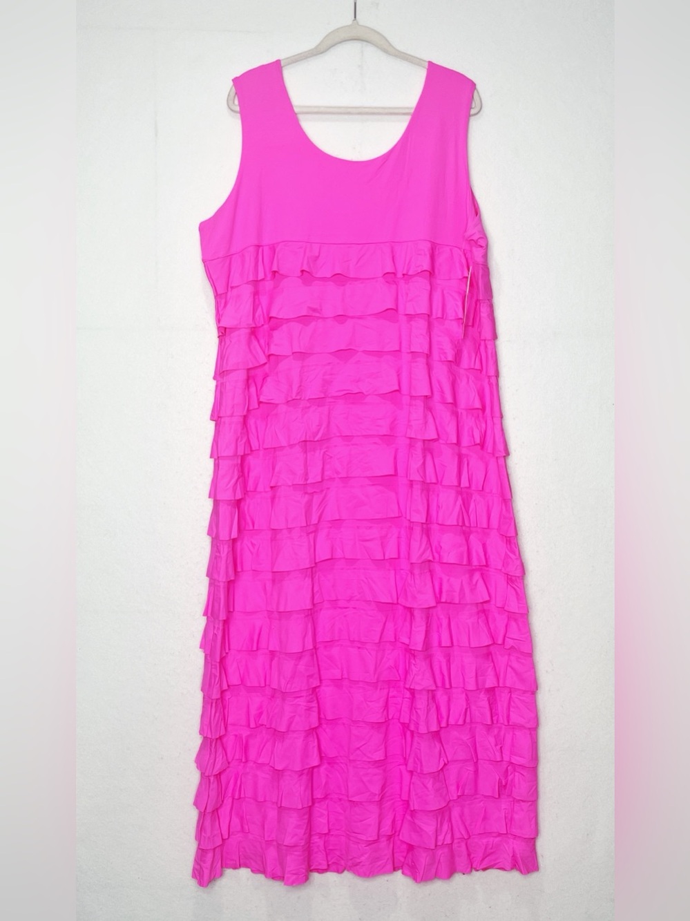 NWT Lulu-B Hot Pink Cha Cha Ruffle Maxi Dress Resort Wear 2X Plus Size Vacation - Picture 3 of 11